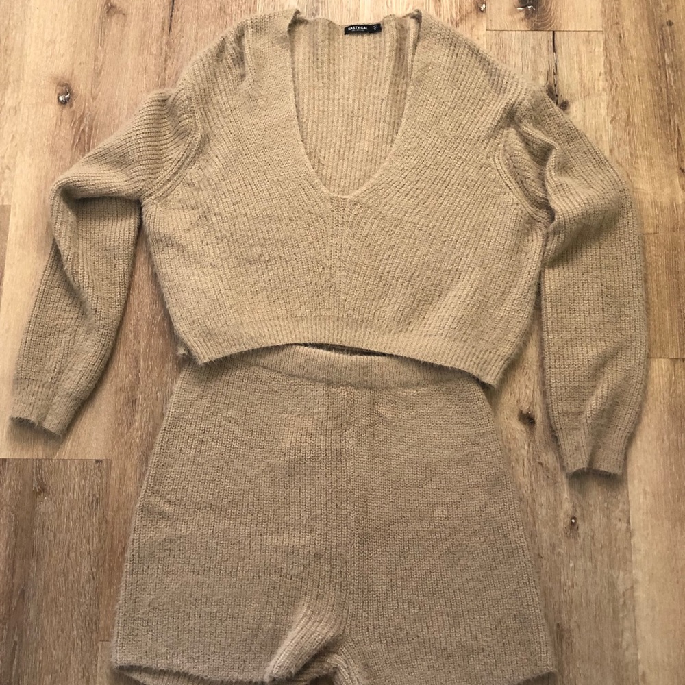 Nasty Gal Camel Knit Sweater Set